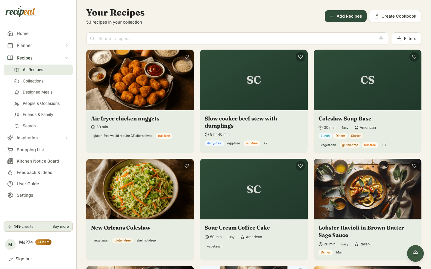 Recipe Library — Recipeat Guru app screenshot